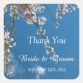 Vielen Dank Hochzeitsaufkleber, Kirschblüte Quadratischer Aufkleber