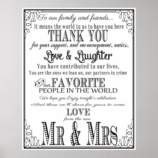 Vielen Dank Hochzeitszeichen Schwarz & Weiß Poster (Vorne)