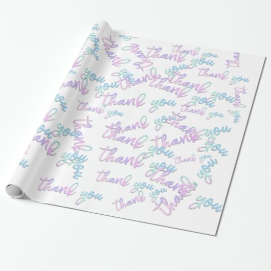 Vielen Dank Holograph Script Mermaid Pink White Geschenkpapier (Ungerollt)