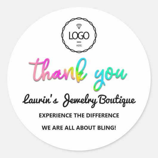 Vielen Dank, Holographic Script Name Logo White Runder Aufkleber (Vorderseite)