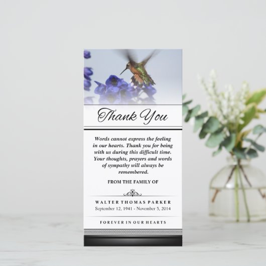 Vielen Dank Hummingbird Words kann nicht Express I Dankeskarte (Stehend Vorderseite)