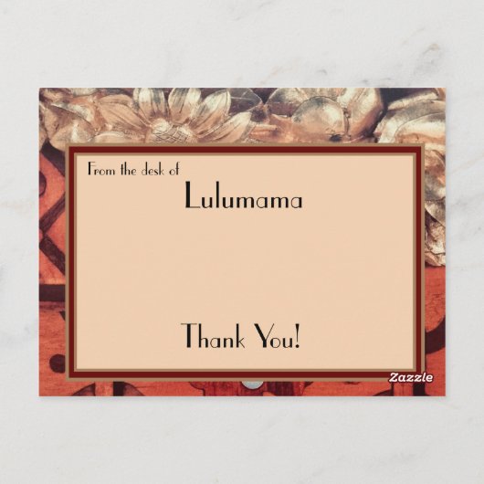 Vielen Dank, Ihr Name, das eingelegte Holz und das Postkarte (Rückseite)