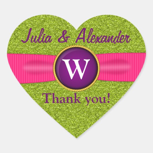 Vielen Dank Imitate Ribbon Jewel Green Glitzer Her Herz-Aufkleber (Vorderseite)