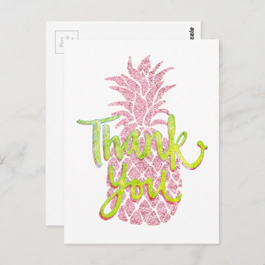 Vielen Dank Imitate rosa Glitzer Ananas Grafik Postkarte (Vorne/Hinten)
