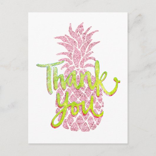 Vielen Dank Imitate rosa Glitzer Ananas Grafik Postkarte (Vorderseite)