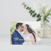 Vielen Dank in der Liebe Hochzeit Foto Gold Script Postkarte (Stehend Vorderseite)