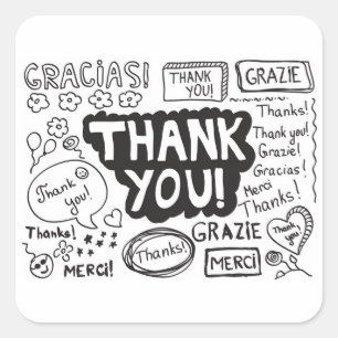 Vielen Dank in verschiedenen Sprachen Quadratischer Aufkleber