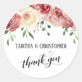 Vielen Dank, Kalligraphie, Burgund, Blush-Rose Runder Aufkleber (Vorderseite)