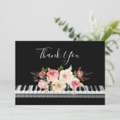 Vielen Dank Kalligraphie Piano rosa gelben Bouquet Dankeskarte (Stehend Vorderseite)