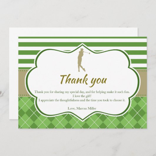 Vielen Dank Karte grüner Goldgolf personalisiert (Vorne/Hinten)