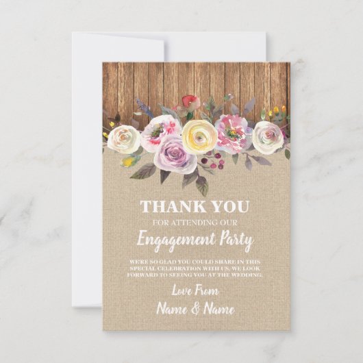 Vielen Dank Karten Burlap Wood Watercolor Blume (Vorderseite)