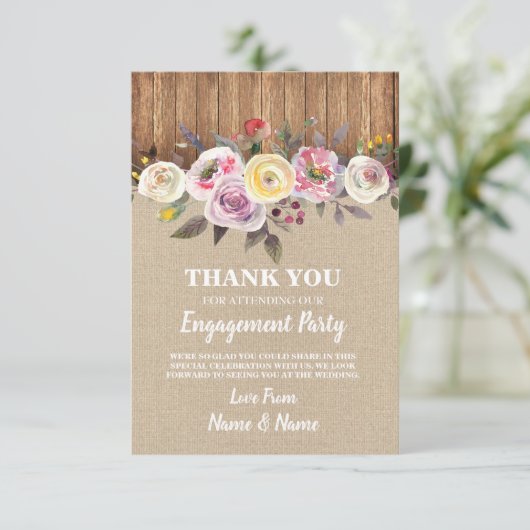 Vielen Dank Karten Burlap Wood Watercolor Blume (Stehend Vorderseite)