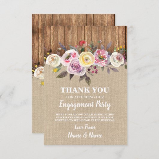 Vielen Dank Karten Burlap Wood Watercolor Blume (Vorne/Hinten)