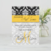 Vielen Dank Karten Damask Monogramm Name Gelb (Stehend Vorderseite)