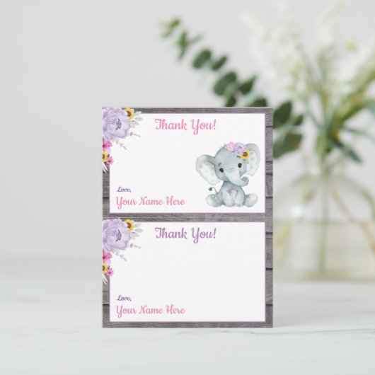 Vielen Dank Karten Elephant rosa gelb Lila (Stehend Vorderseite)
