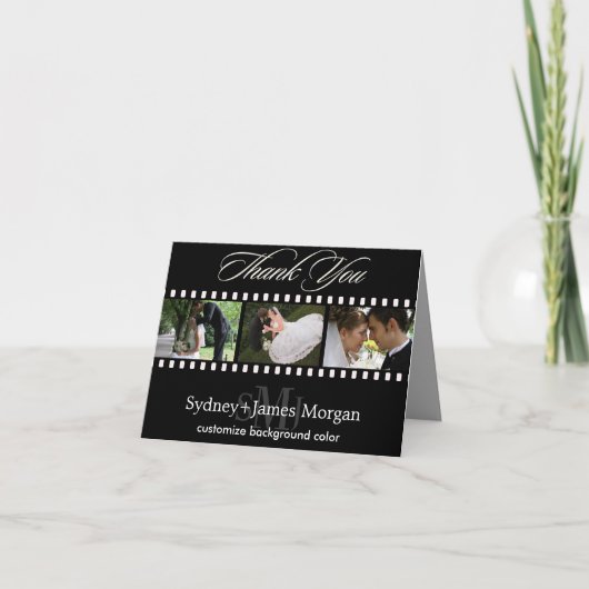 Vielen Dank Karten, Hochzeit Fotos+Monogramm Dankeskarte (Vorderseite)
