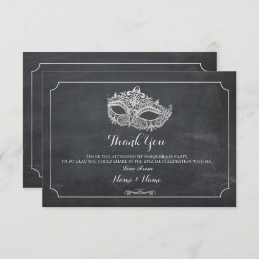 Vielen Dank Karten Masquerade Maske Party Silver (Vorne/Hinten)