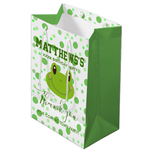 Vielen Dank Kindergeburtstag Frog Theme Gefallen Mittlere Geschenktüte (Vorderseite Schrägansicht)