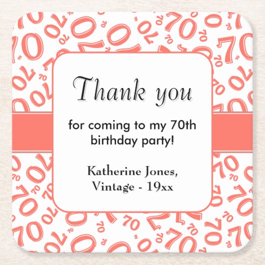 Vielen Dank: Korallen/Weiß 70. Random Number Patte Rechteckiger Pappuntersetzer (Vorderseite)
