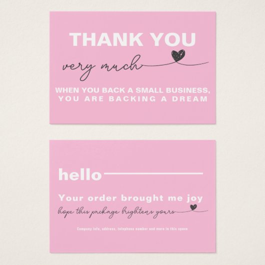 Vielen Dank Kundenzufriedenheit Pink Notizherz (Vorne & Hinten)