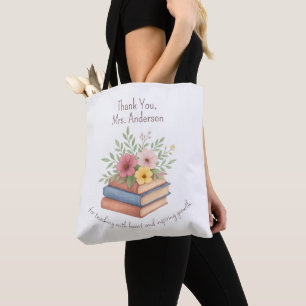 Vielen Dank Lehrer - Aquarellbücher & Blume - Tasche