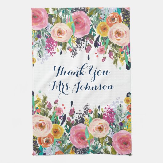 Vielen Dank Lehrer Painted Floral Kitchen Handtuch (Vertikal)