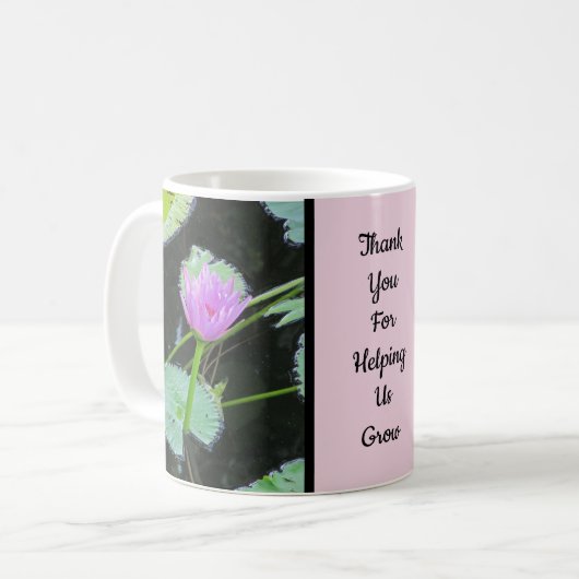 Vielen Dank Lehrer Pink Water Lily Foto Blume Kaffeetasse (Vorderseite Links)