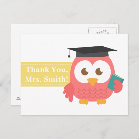 Vielen Dank, Lehrer Wertschätzung, Lehrerin Owl Postkarte (Vorne/Hinten)
