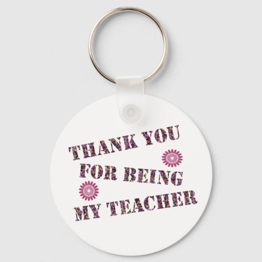 Vielen Dank Lehrer Wertschätzung Rosa Blume Floral Schlüsselanhänger (Vorderseite)