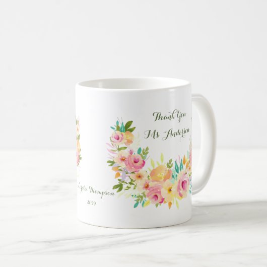 Vielen Dank, Lehrerin Floral Wreath Coffee Tasse (VorderseiteRechts)