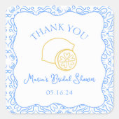 Vielen Dank, Lemon Blue Tiles Custom Brautparty Quadratischer Aufkleber (Vorderseite)