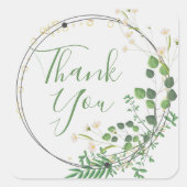 Vielen Dank Light Gray Greenery Wreath Quadratischer Aufkleber (Vorderseite)