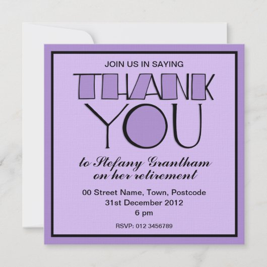 Vielen Dank lila Einladung zur Ruhestandsregelung (Vorderseite)