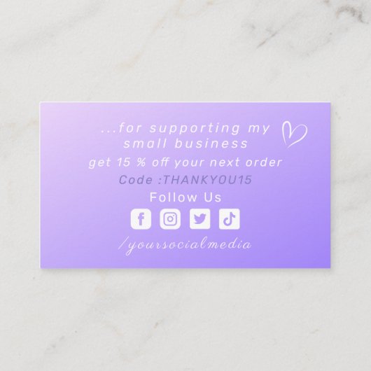 Vielen Dank Lila Ombre Gradient Social Media Niedl Visitenkarte (Rückseite)