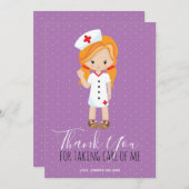 Vielen Dank Lila Script Ginger Cartoon Nurse Dankeskarte (Vorne/Hinten)