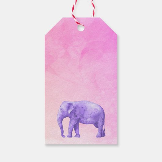 Vielen Dank, Lila Wasserfarbenelephon auf Pink Geschenkanhänger (Rückseite)