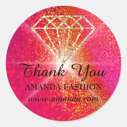 Vielen Dank Logo Diamant Red Gold Name Runder Aufkleber (Vorderseite)