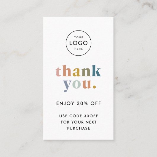Vielen Dank! Logo für kleine Unternehmen Rabattkarte (Vorderseite)