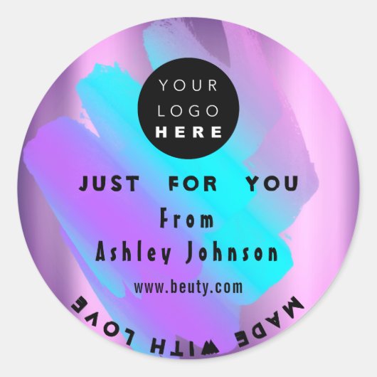 Vielen Dank Logo-Holograph aus Liebe Blue Strokes Runder Aufkleber (Vorderseite)