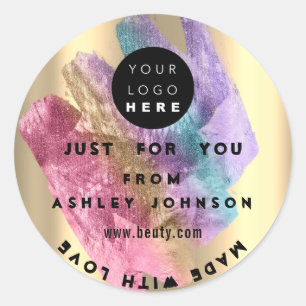 Vielen Dank Logo-Holograph Gold Blue Strokes Pink Runder Aufkleber