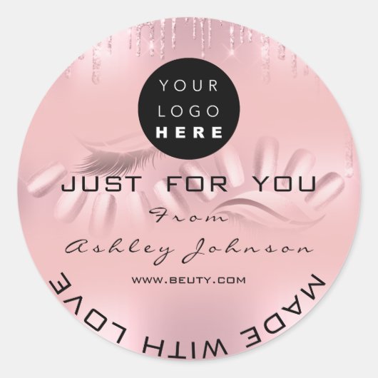 Vielen Dank Logo Nails Lashes Rose Tropfen Ombre Runder Aufkleber (Vorderseite)