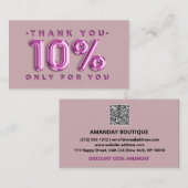 Vielen Dank Logo QRCODE 10%OFF Discount Code Rosa Visitenkarte (Vorne/Hinten)