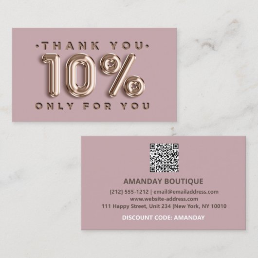 Vielen Dank Logo QRCODE 10%OFF Discount Code Rose Visitenkarte (Vorne/Hinten)
