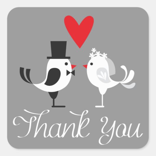 Vielen Dank Lovebirds Gray Wedding Stickers (Vorderseite)