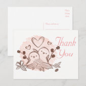Vielen Dank Lovebirds Pink & Brown Wedding Liebe Postkarte (Vorne/Hinten)