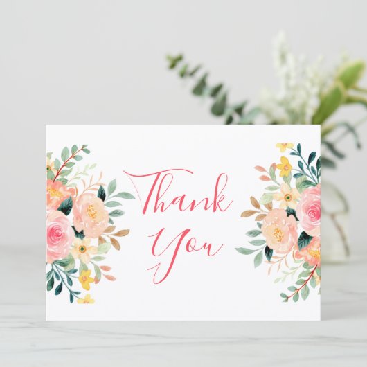 Vielen Dank Mädchen Dusche Aquarell florrosa Mitteilungskarte (Stehend Vorderseite)