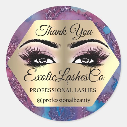 Vielen Dank Makeup Lashez Eyes Blue Pink Marmor Runder Aufkleber (Vorderseite)