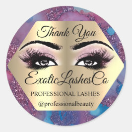 Vielen Dank Makeup Lashez Eyes Blue Pink Marmor Runder Aufkleber