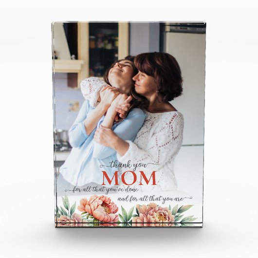 Vielen Dank Mama Floral Pastel Pink Peonies Custom Fotoblock (Vorderseite)