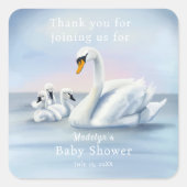 Vielen Dank Mama Swan mit Babies Baby Dusche Quadratischer Aufkleber (Vorderseite)